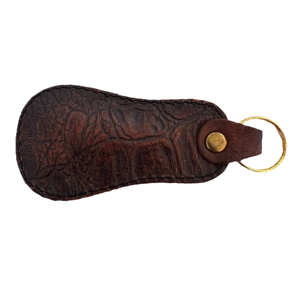 Vintage HOUSE OF MERGLER Genuine Leather Keychain Pendant Brown Bag Charm Ohio - Picture 6 of 7